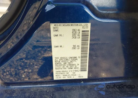 2020 Nissan Altima S Fwd из США, поврежденный, VIN 1N4BL4BVXLC227902